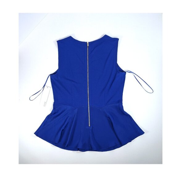 ELLE Womens Cobalt Blue Peplum Top Tank Sleeveless Exposed Zipper Sz Small NWT - Picture 5 of 7